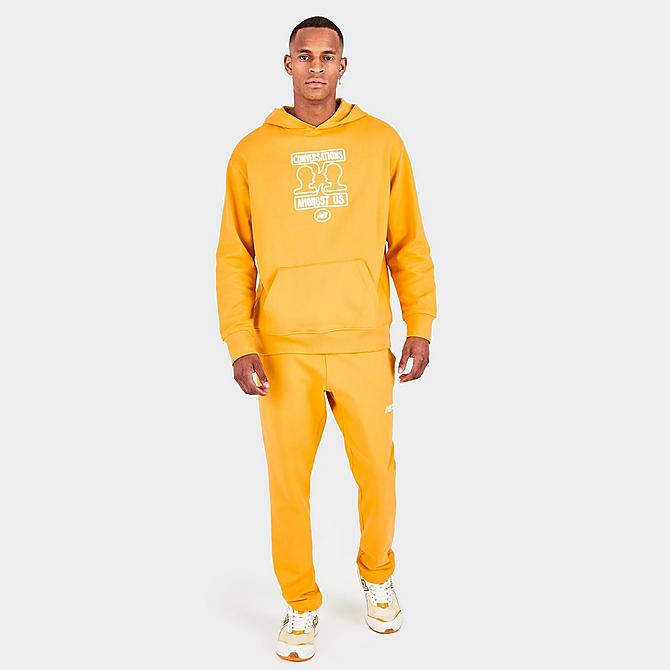 Front Three Quarter view of Men's New Balance Conversations Amongst Us Hoodie in Aspen Click to zoom