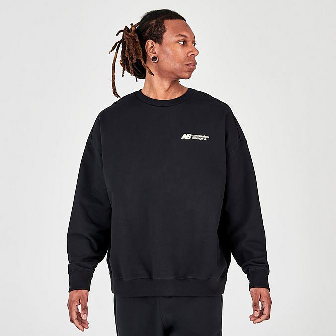 Back Right view of Men's New Balance Conversations Amongst Us Crewneck Sweatshirt in Black Click to zoom