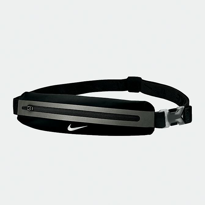 Front view of Women's Nike Slim Waist Pack 2.0 in Black/Black/Silver Click to zoom