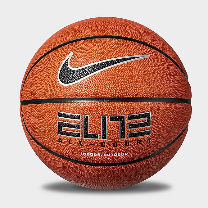Three Quarter view of Nike Elite ALL Court 8P Basketball in Amber/Black/Metallic Silver/Black Click to zoom