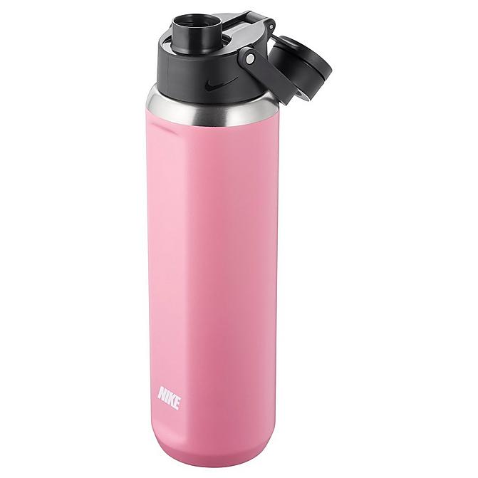 Front view of Nike 24oz Stainless Steel Recharge Chug Bottle in Elemental Pink/Black/White Click to zoom