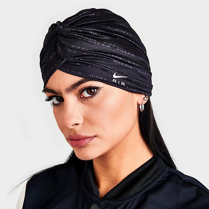 Front view of Women's Nike Printed Head Wrap in Black/Dark Smoke Grey/White Click to zoom