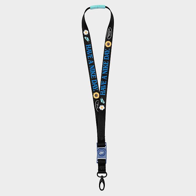 Front view of Nike Premium Allover Graphic Print Lanyard in Black/Dark Marina Blue Click to zoom