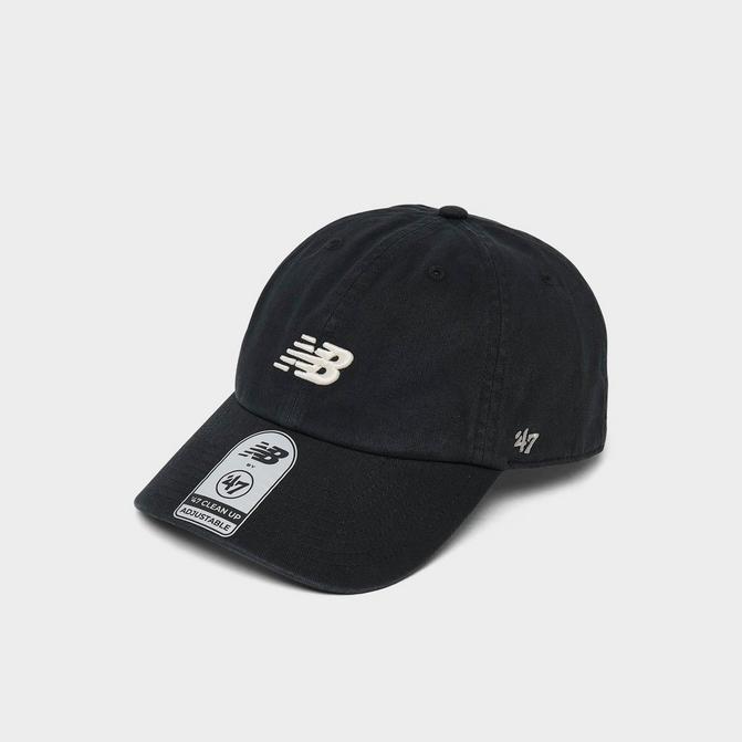 Front view of New Balance '47 Clean Up Strapback Hat in Black Click to zoom