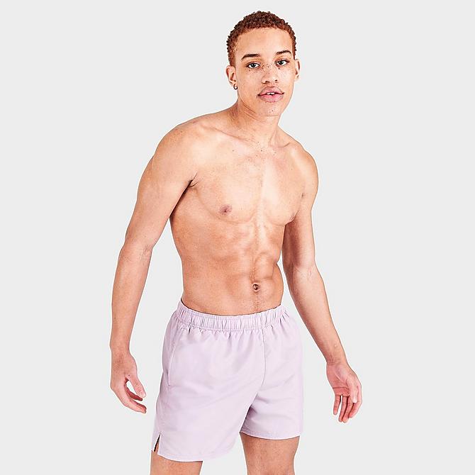 Back Left view of Men's Nike Swim Essential 5 Inch Volley Shorts in Iced Lilac Click to zoom