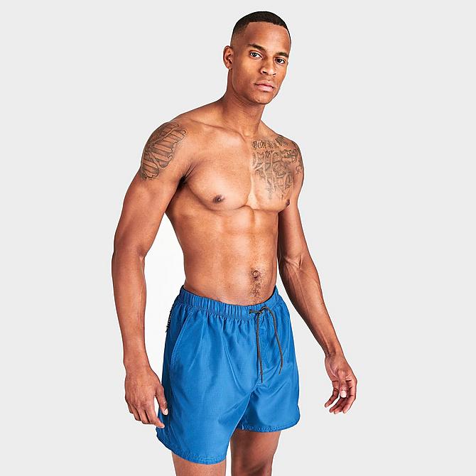 Back Left view of Men's Nike Packable Cargo Volley 5-Inch Swim Shorts in Dark Marina Blue Click to zoom