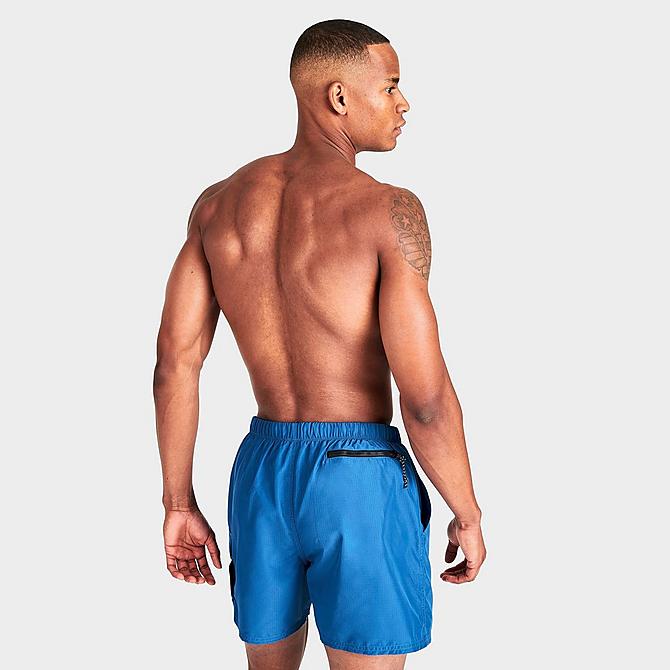 Back Right view of Men's Nike Packable Cargo Volley 5-Inch Swim Shorts in Dark Marina Blue Click to zoom