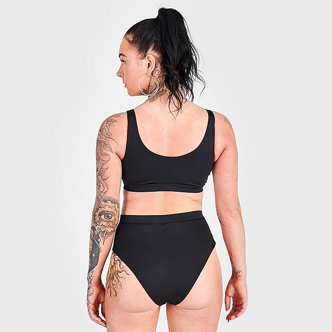 Back Right view of Women's Nike Sneakerkini High-Waisted Cheeky Bikini Bottoms in Black Click to zoom