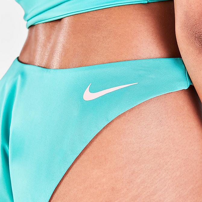 On Model 5 view of Women's Nike Color Block Reversible Sling Bikini Bottoms in Washed Teal Click to zoom