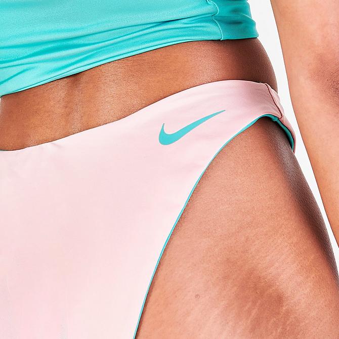 On Model 6 view of Women's Nike Color Block Reversible Sling Bikini Bottoms in Washed Teal Click to zoom
