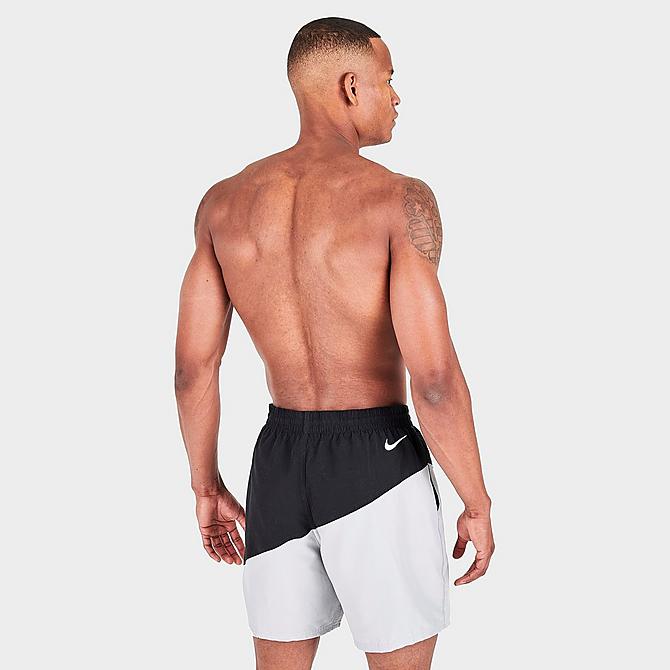 Back Right view of Men's Nike Logo Jackknife 7-Inch Volley Swim Shorts in Black/White/Grey Click to zoom