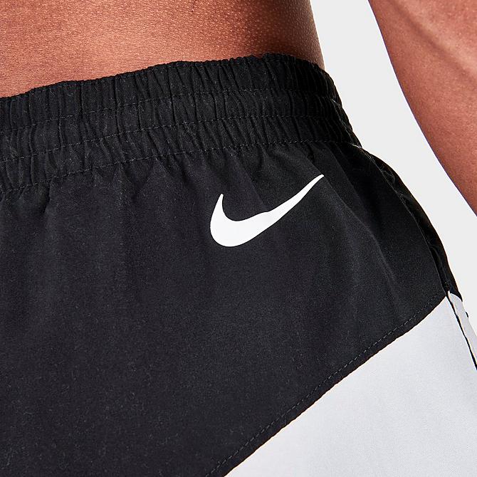 On Model 6 view of Men's Nike Logo Jackknife 7-Inch Volley Swim Shorts in Black/White/Grey Click to zoom