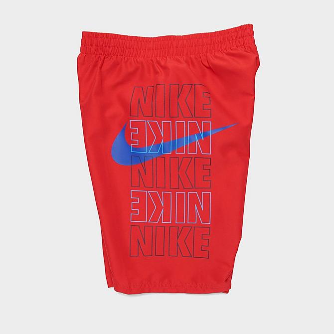 Front Three Quarter view of Boys' Nike Block Logo Breaker 8" Volley Swim Shorts in University Red Click to zoom