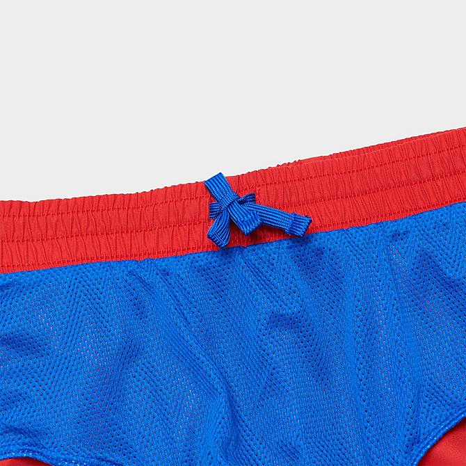 On Model 5 view of Boys' Nike Block Logo Breaker 8" Volley Swim Shorts in University Red Click to zoom