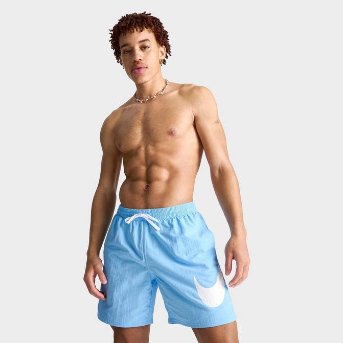 Nike Men's Swim Large Swoosh Graphic 7 Volley Swim Shorts in Blue/Aquarius Blue Size XL | Nylon/Fiber