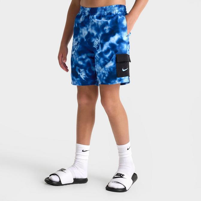 [angle] view of Kids' Nike Swim Voyage Lined Cargo Swim Shorts in Blue Click to zoom