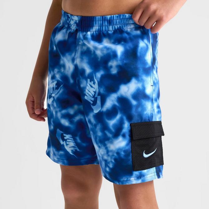 [angle] view of Kids' Nike Swim Voyage Lined Cargo Swim Shorts in Blue Click to zoom