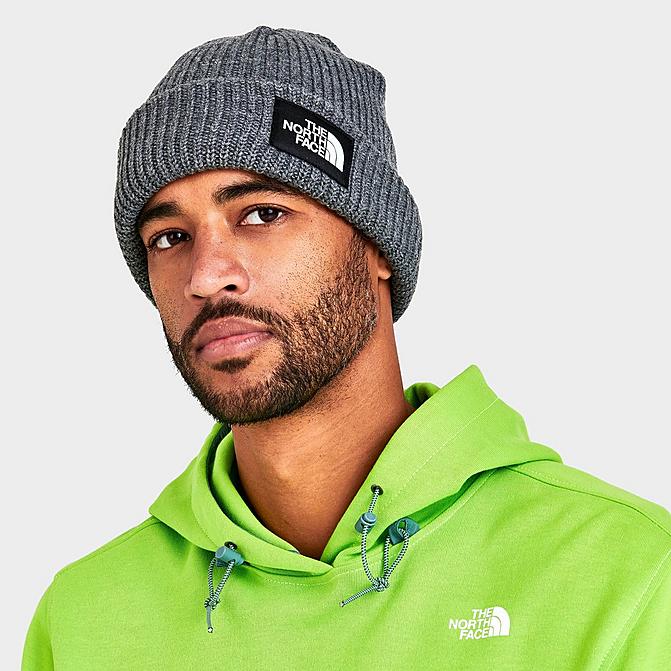Right view of The North Face Salty Lined Beanie Hat in TNF Medium Grey Heather Click to zoom