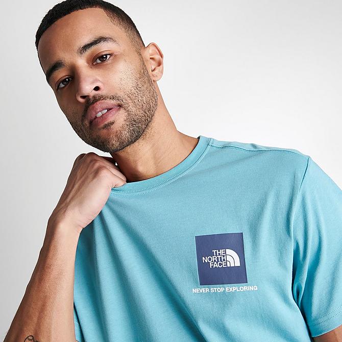 On Model 5 view of Men's The North Face NSE Box Logo T-Shirt in Reef Waters Click to zoom