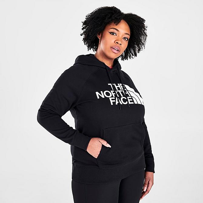 Back Left view of Women's The North Face Half Dome Pullover Hoodie (Plus Size) in Black Click to zoom