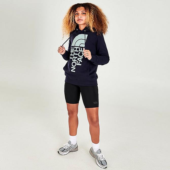 Front Three Quarter view of Women's The North Face Trivert Logo Pullover Hoodie in Navy Click to zoom