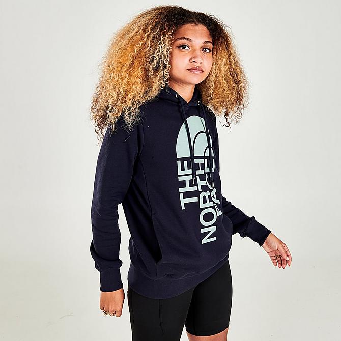 Back Left view of Women's The North Face Trivert Logo Pullover Hoodie in Navy Click to zoom