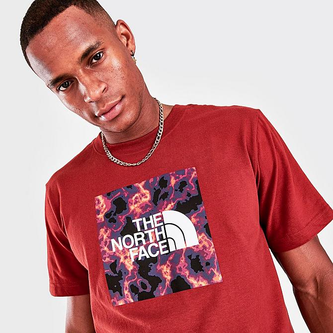 On Model 5 view of Men's The North Face Boxed In T-Shirt in Brick House Red Click to zoom