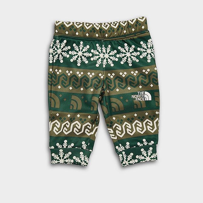 Back Left view of Girls' Infant The North Face Surgent Crewneck Sweatshirt and Jogger Pants Set in Night Green Halfdome Fairisle Print Click to zoom