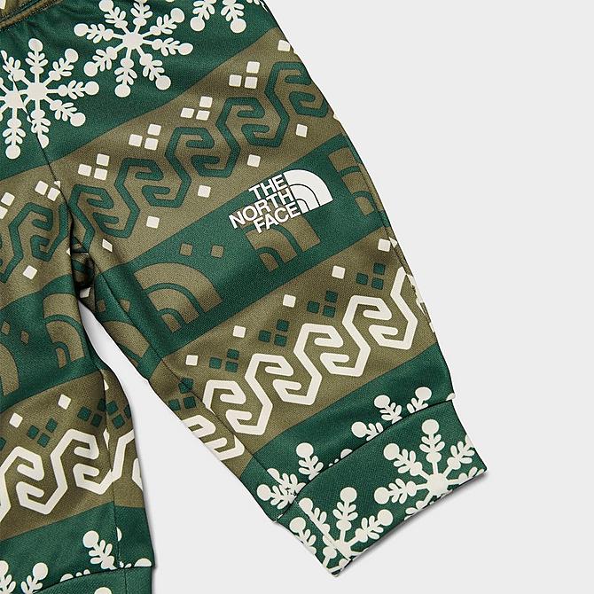 On Model 6 view of Girls' Infant The North Face Surgent Crewneck Sweatshirt and Jogger Pants Set in Night Green Halfdome Fairisle Print Click to zoom