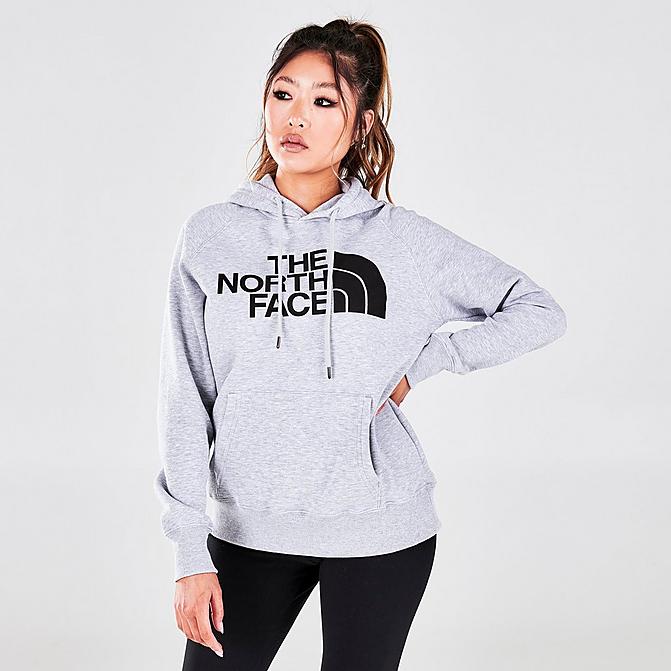 Front view of Women's The North Face Half Dome Pullover Hoodie in Light Grey Heather Click to zoom