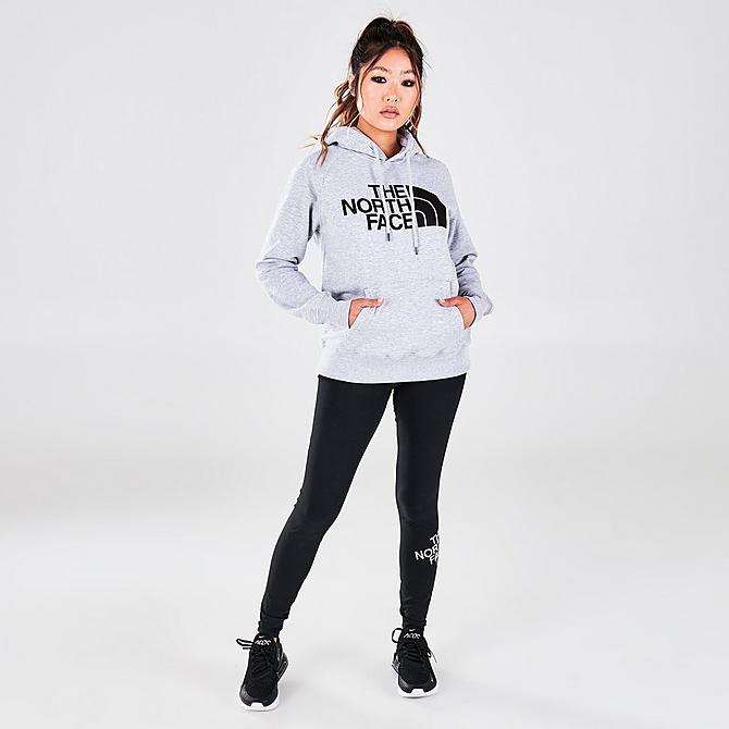Front Three Quarter view of Women's The North Face Half Dome Pullover Hoodie in Light Grey Heather Click to zoom