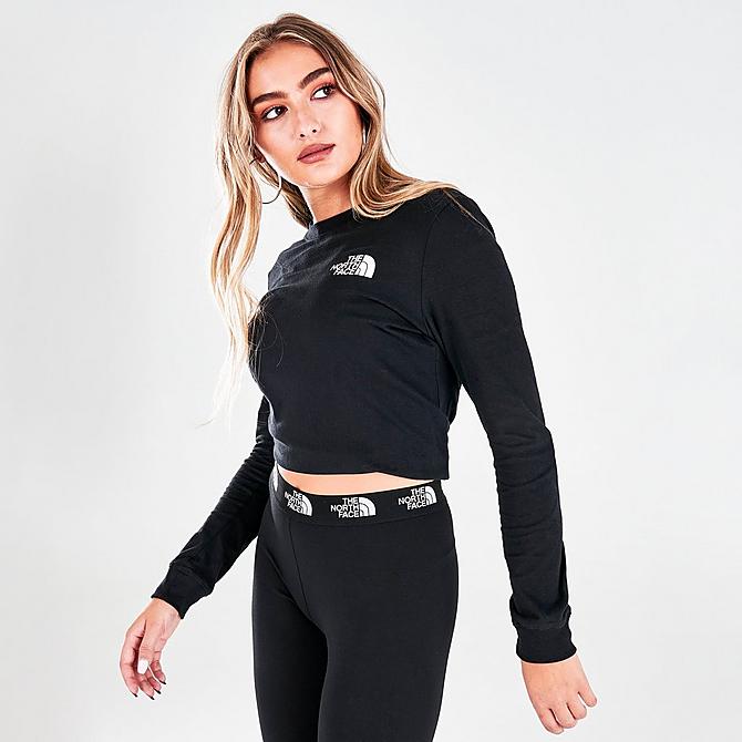Back Left view of Women's The North Face Long-Sleeve T-Shirt in Black/White Click to zoom