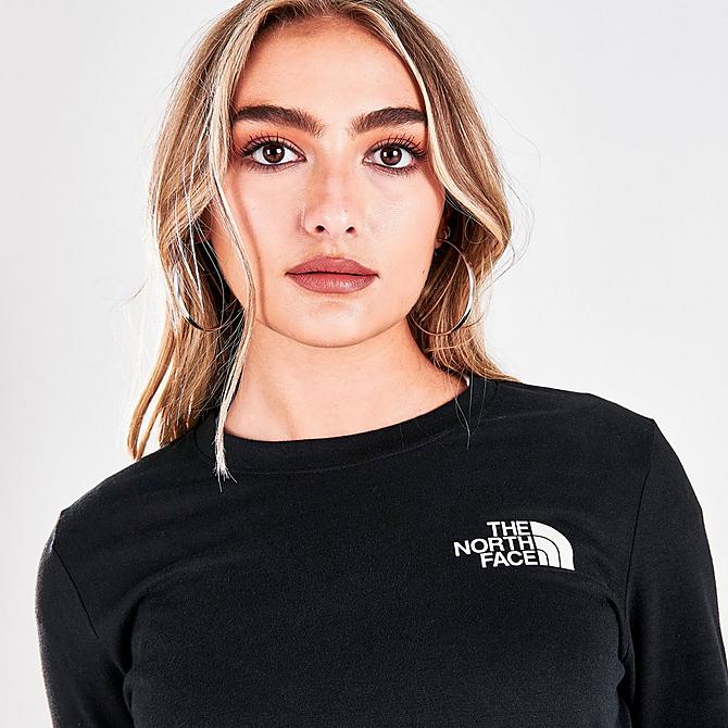 On Model 5 view of Women's The North Face Long-Sleeve T-Shirt in Black/White Click to zoom