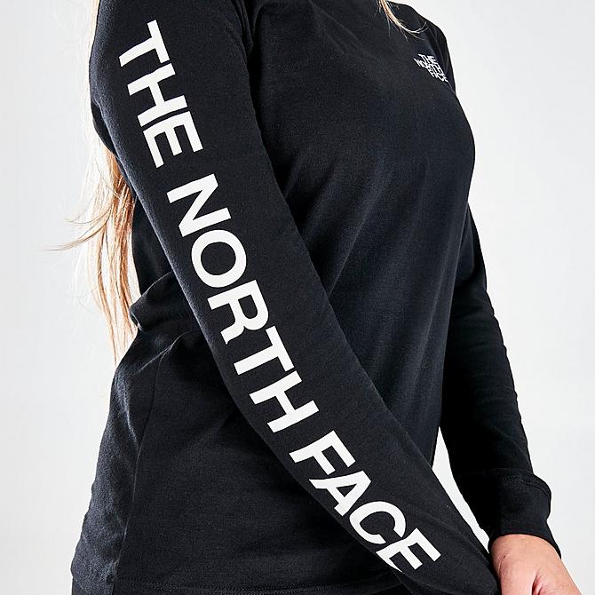 On Model 6 view of Women's The North Face Long-Sleeve T-Shirt in Black/White Click to zoom