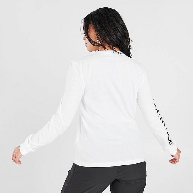 Back Right view of Women's The North Face Long-Sleeve T-Shirt in White/Black Click to zoom