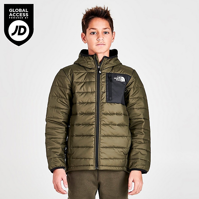 Front view of Boys' The North Face Padded Jacket in New Taupe Green/TNF Black Click to zoom