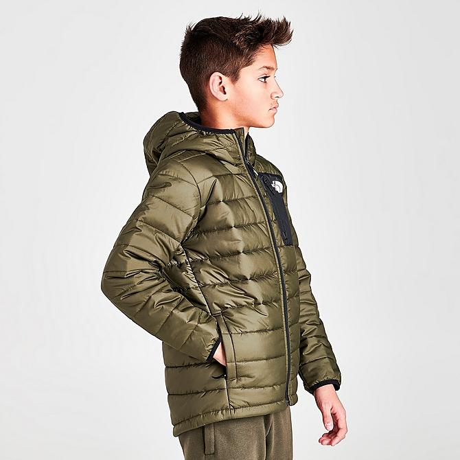 Back Left view of Boys' The North Face Padded Jacket in New Taupe Green/TNF Black Click to zoom