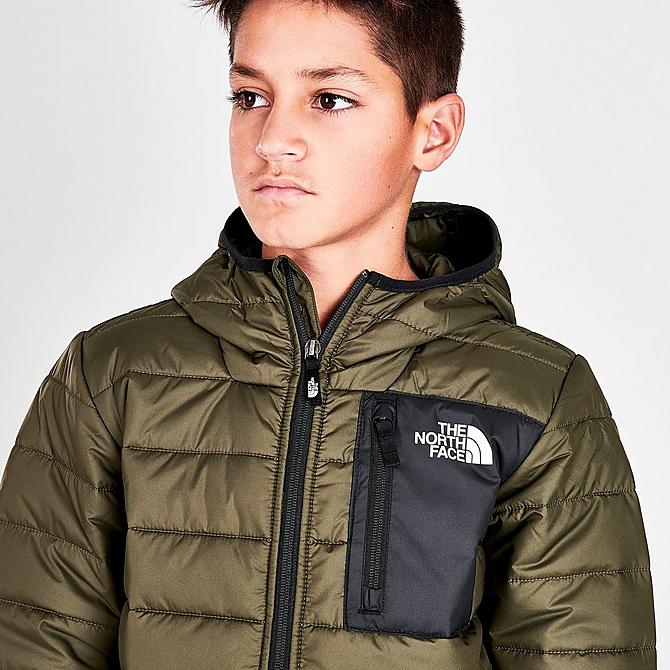 On Model 5 view of Boys' The North Face Padded Jacket in New Taupe Green/TNF Black Click to zoom
