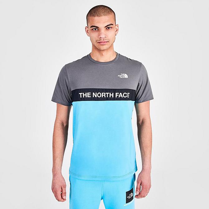 Front view of Men's The North Face Color-Block Short-Sleeve T-Shirt in Norse Blue/Grey Click to zoom