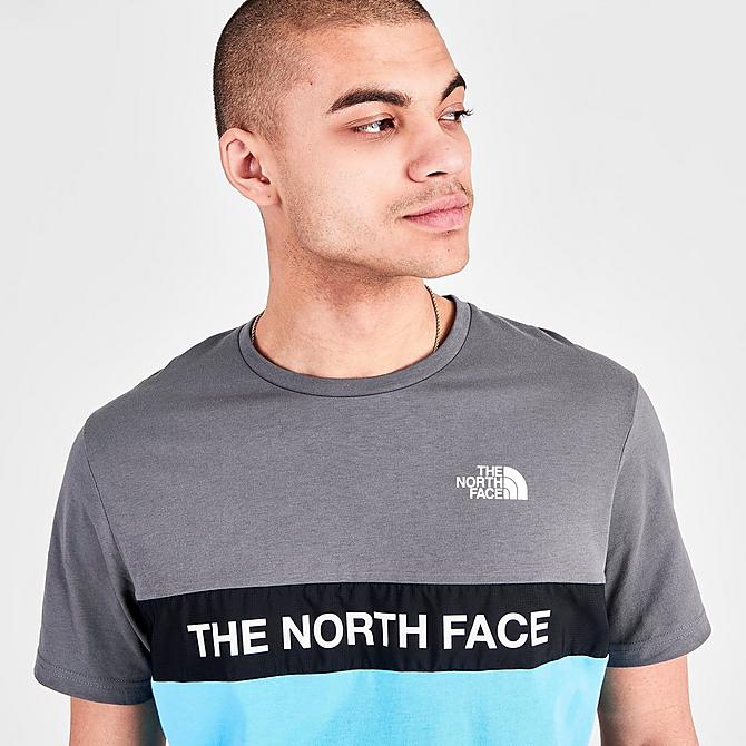 On Model 5 view of Men's The North Face Color-Block Short-Sleeve T-Shirt in Norse Blue/Grey Click to zoom