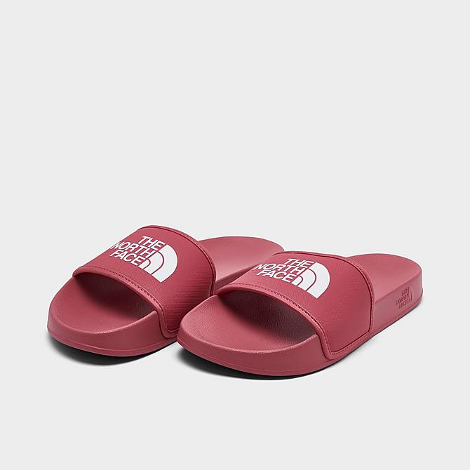 Three Quarter view of Women's The North Face Base Camp III Slide Sandals in Slate Rose/TNF White Click to zoom