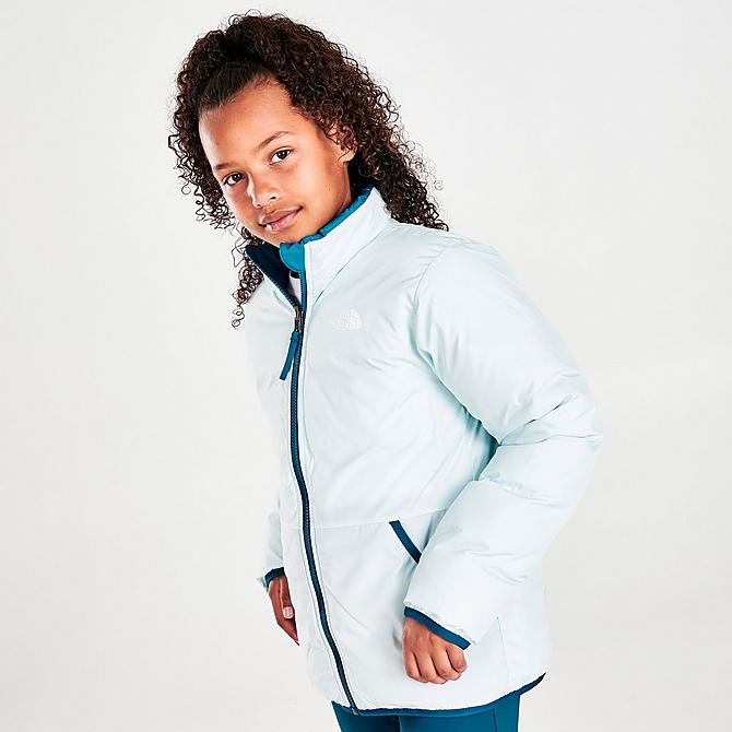Back Left view of Girls' The North Face Andes Reversible Jacket in Deep Lagoon Click to zoom