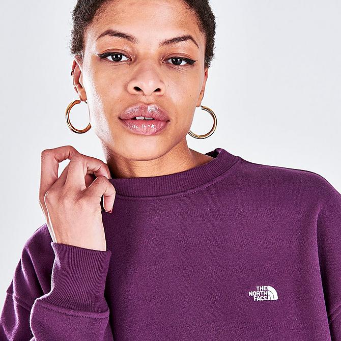 On Model 5 view of Women's The North Face City Standard Crewneck Sweatshirt in Blackberry Wine Click to zoom