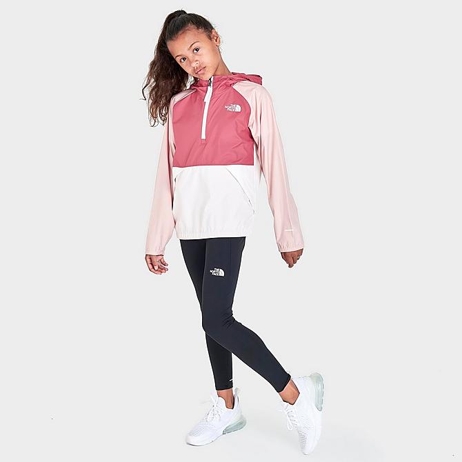 Front Three Quarter view of Girls' The North Face Packable Wind Jacket in Slate Rose Click to zoom