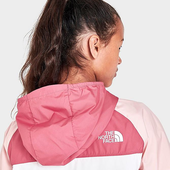 On Model 5 view of Girls' The North Face Packable Wind Jacket in Slate Rose Click to zoom