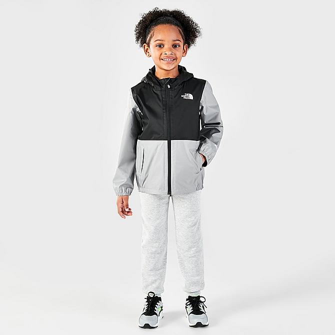 Front Three Quarter view of Toddler and Little Kids' The North Face Zipline Rain Jacket in Meld Grey Click to zoom