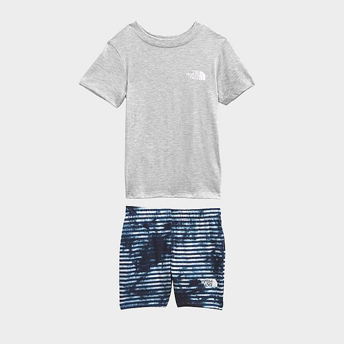 Front view of Boys' Toddler The North Face Popsicle Cotton Summer T-Shirt and Shorts Set in White/Blue Click to zoom