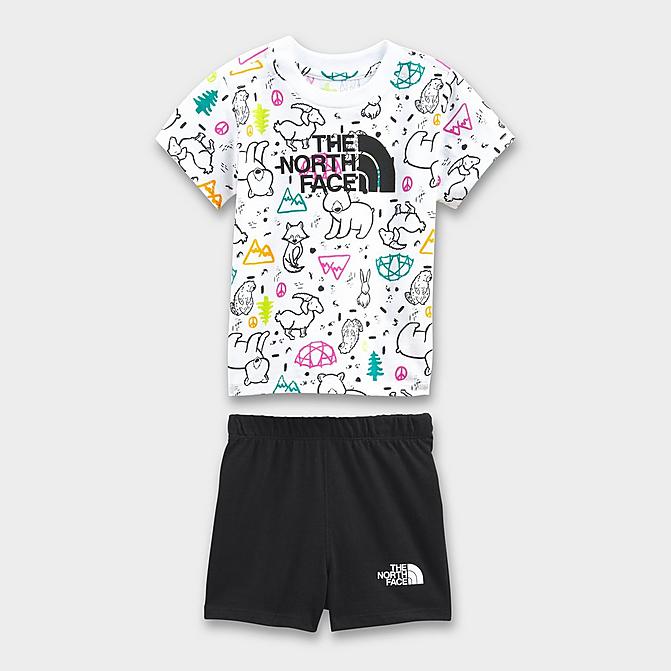 Front view of Boys' Infant The North Face Cotton Summer T-Shirt and Shorts Set in White/TNF Black Click to zoom