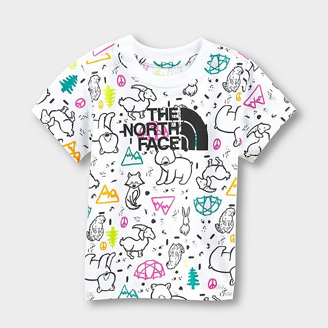 Front Three Quarter view of Boys' Infant The North Face Cotton Summer T-Shirt and Shorts Set in White/TNF Black Click to zoom