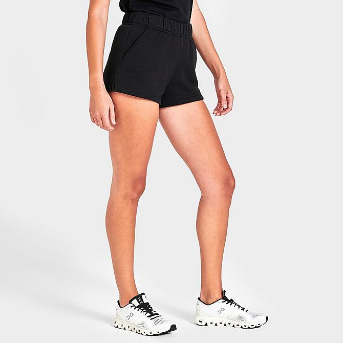 Back Left view of Women's The North Face Logo Shorts in Black Click to zoom